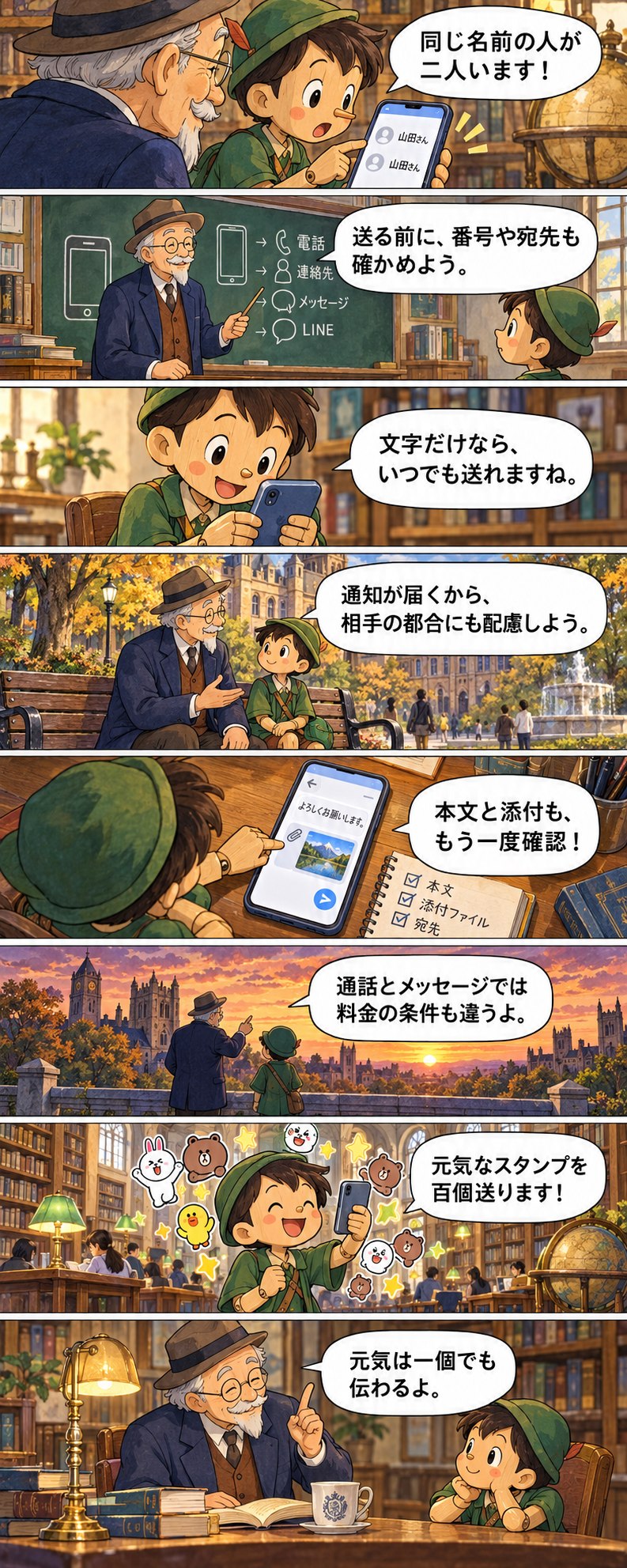 第3章の8コマ漫画。セリフは続く本文に記載。