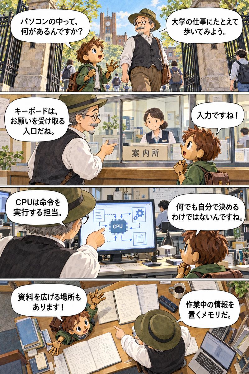 第1章 パソコンの中では何が起きている？の漫画・前半4コマ