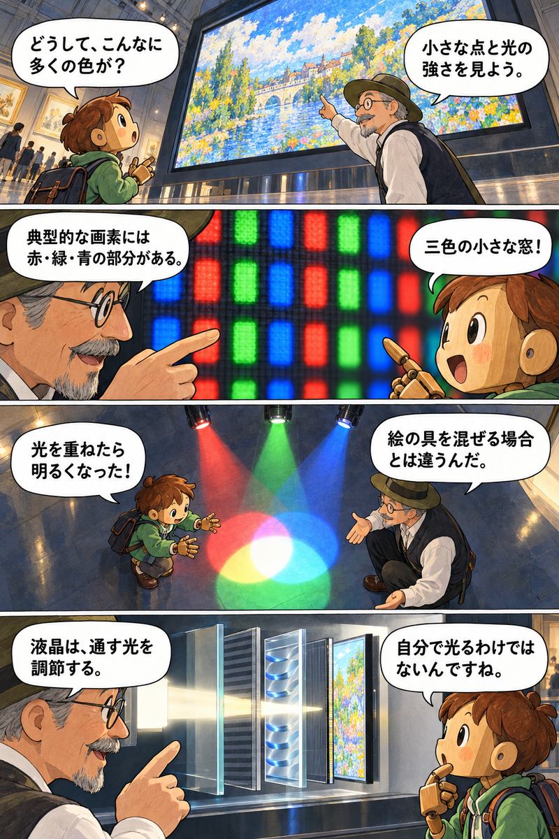 第5章 画面はどうして文字や写真を映せるの？の漫画・前半4コマ