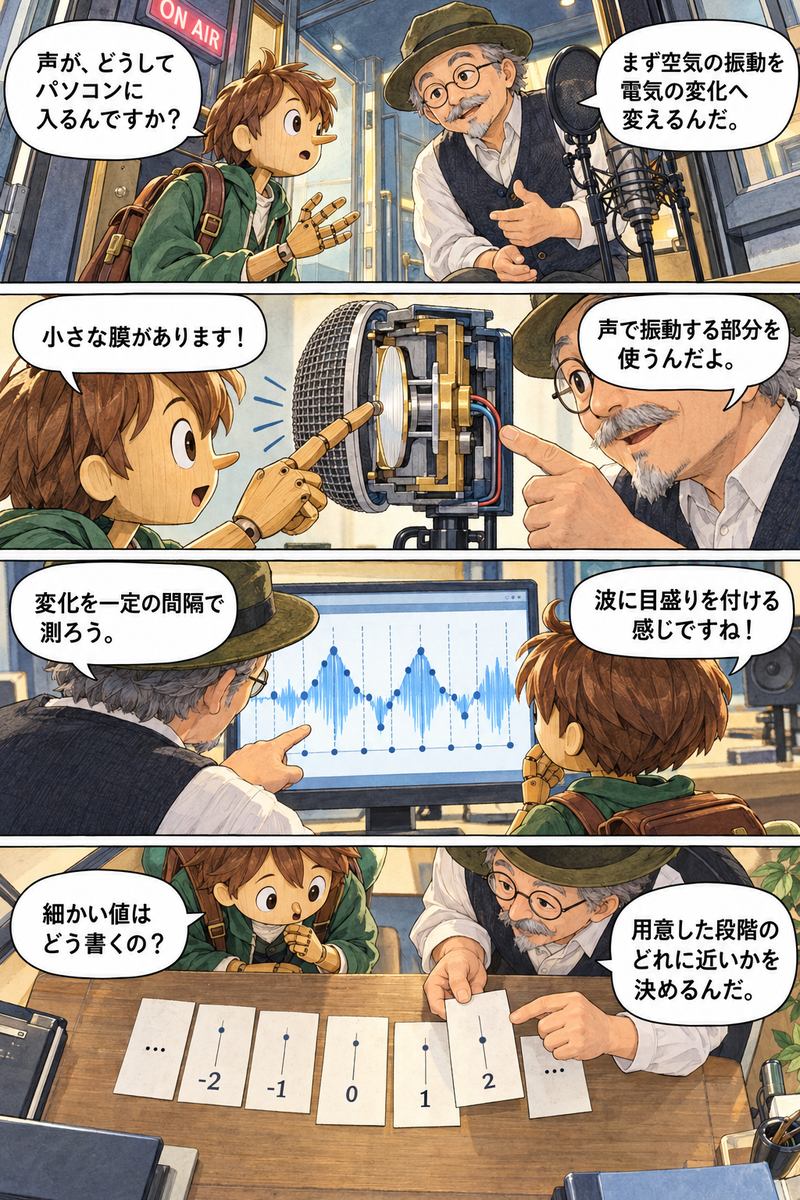 第6章 音・写真・動画はどうやって数字になるの？の漫画・前半4コマ