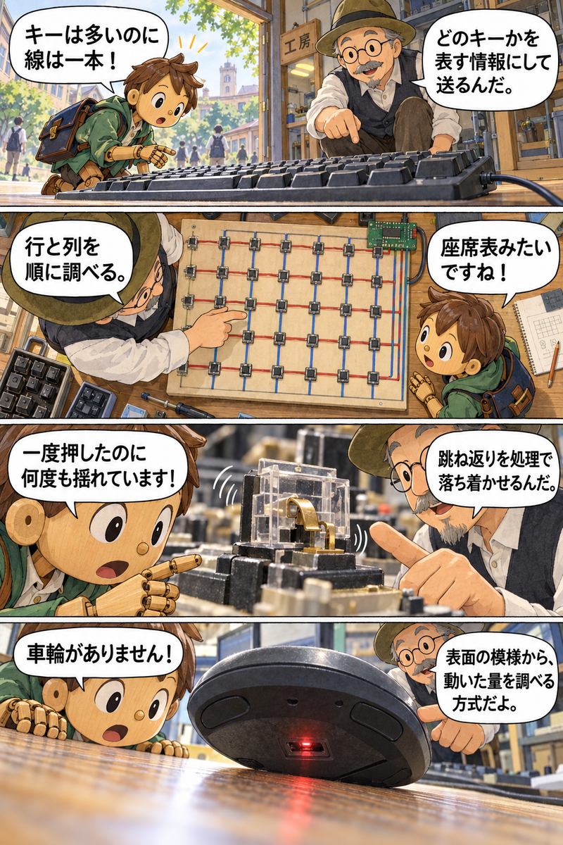 第7章 キーボードやUSBはどうやって情報を伝えるの？の漫画・前半4コマ