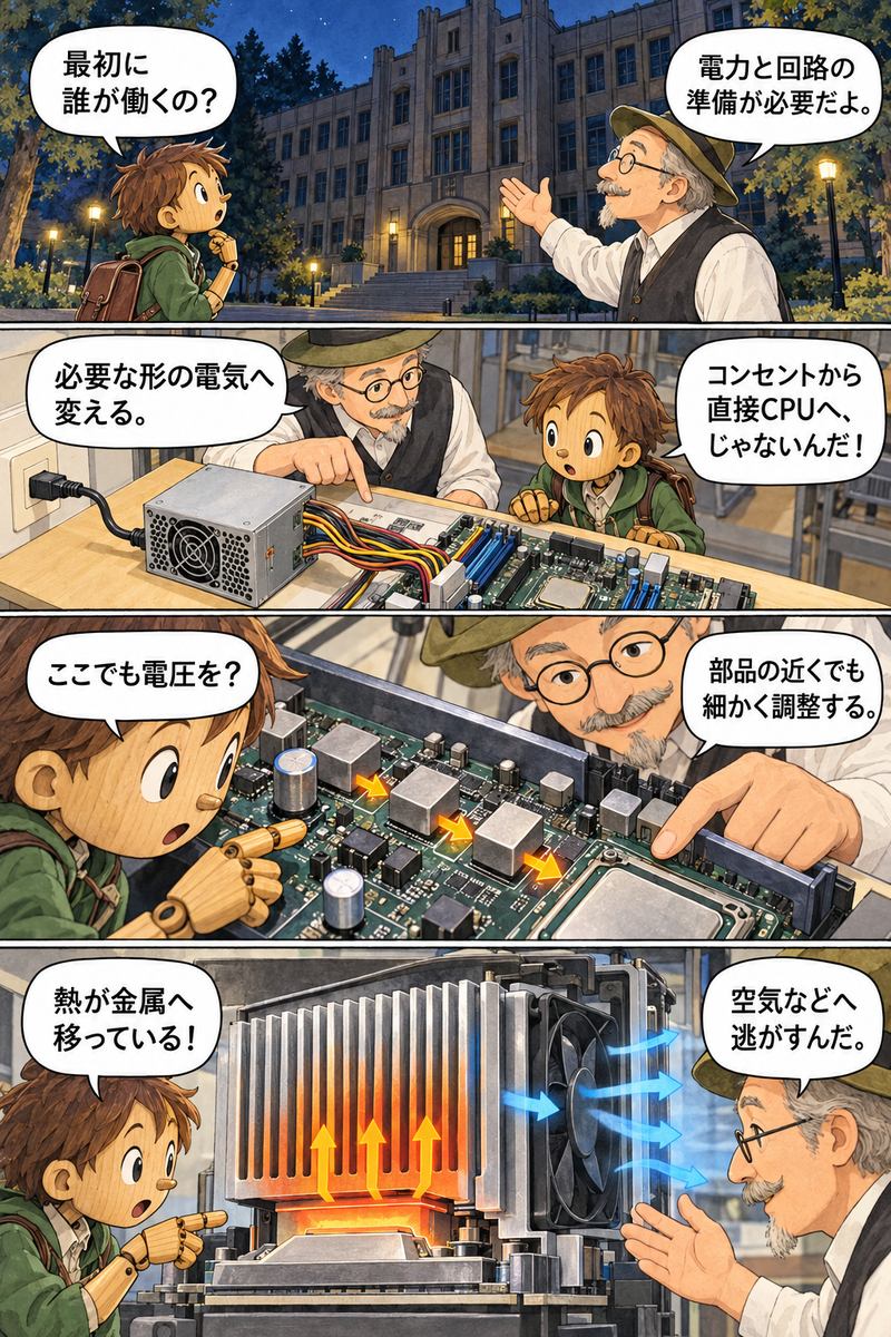 第9章 電源・冷却・起動はどう動いているの？の漫画・前半4コマ
