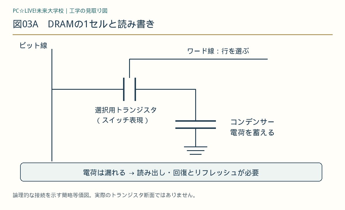 図03A DRAMの1セルと読み書き