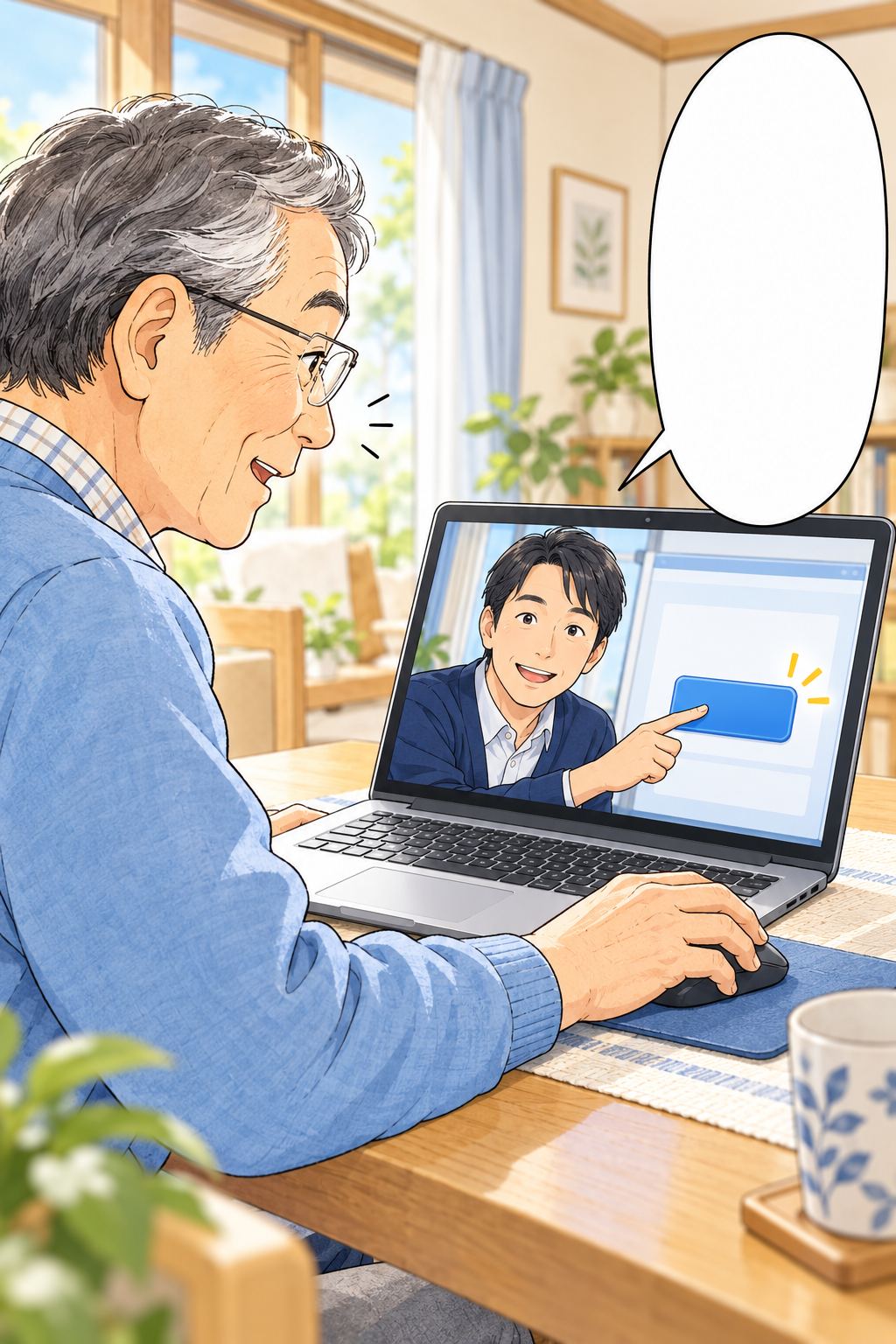 先生と画面を見ながらパソコン操作を練習する様子