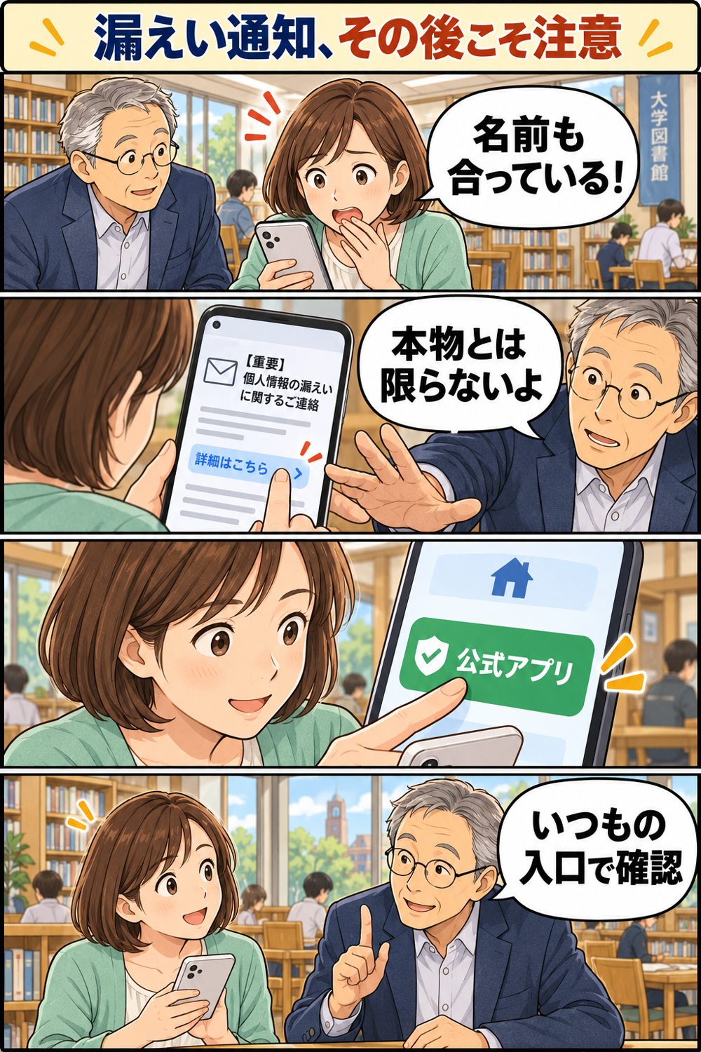漏えい通知の後こそ注意を説明する漫画