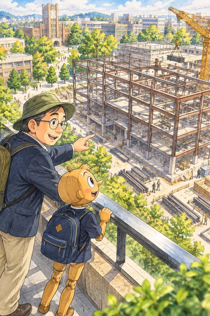 骨組みだけの校舎を俯瞰