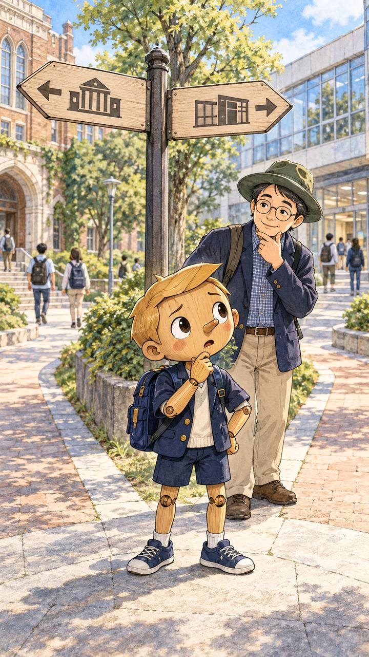 校舎の分かれ道で困るピノキン