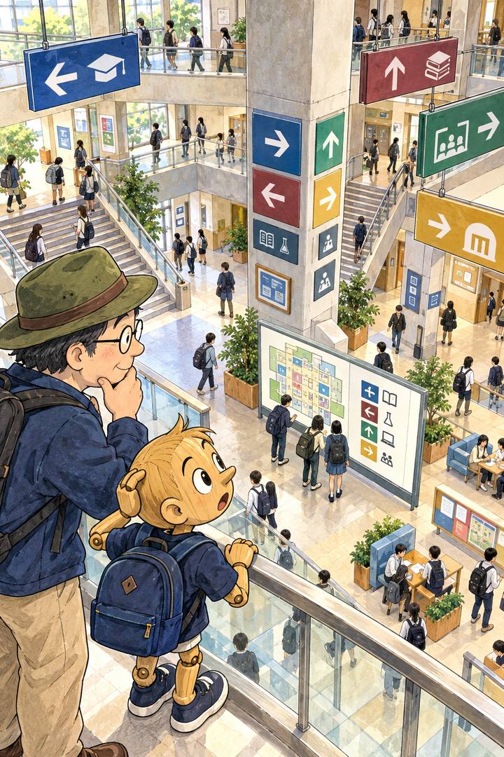 案内板だらけの校舎を俯瞰