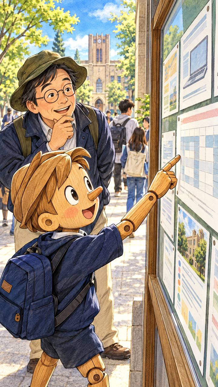 授業案内を見つける学生の目線