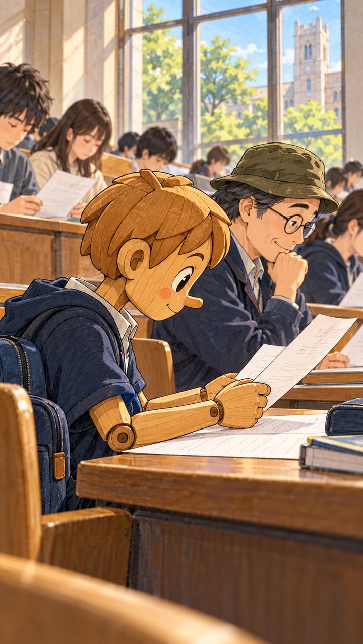 落ち着いて答案を確認する横顔