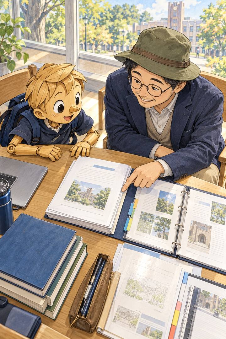 課題書とファイル一式を机上から見る